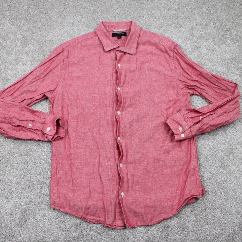 Banana Republic Linen Slim Fit Shirt Adult Large Red Linen/Cotton‎ Blend L/S